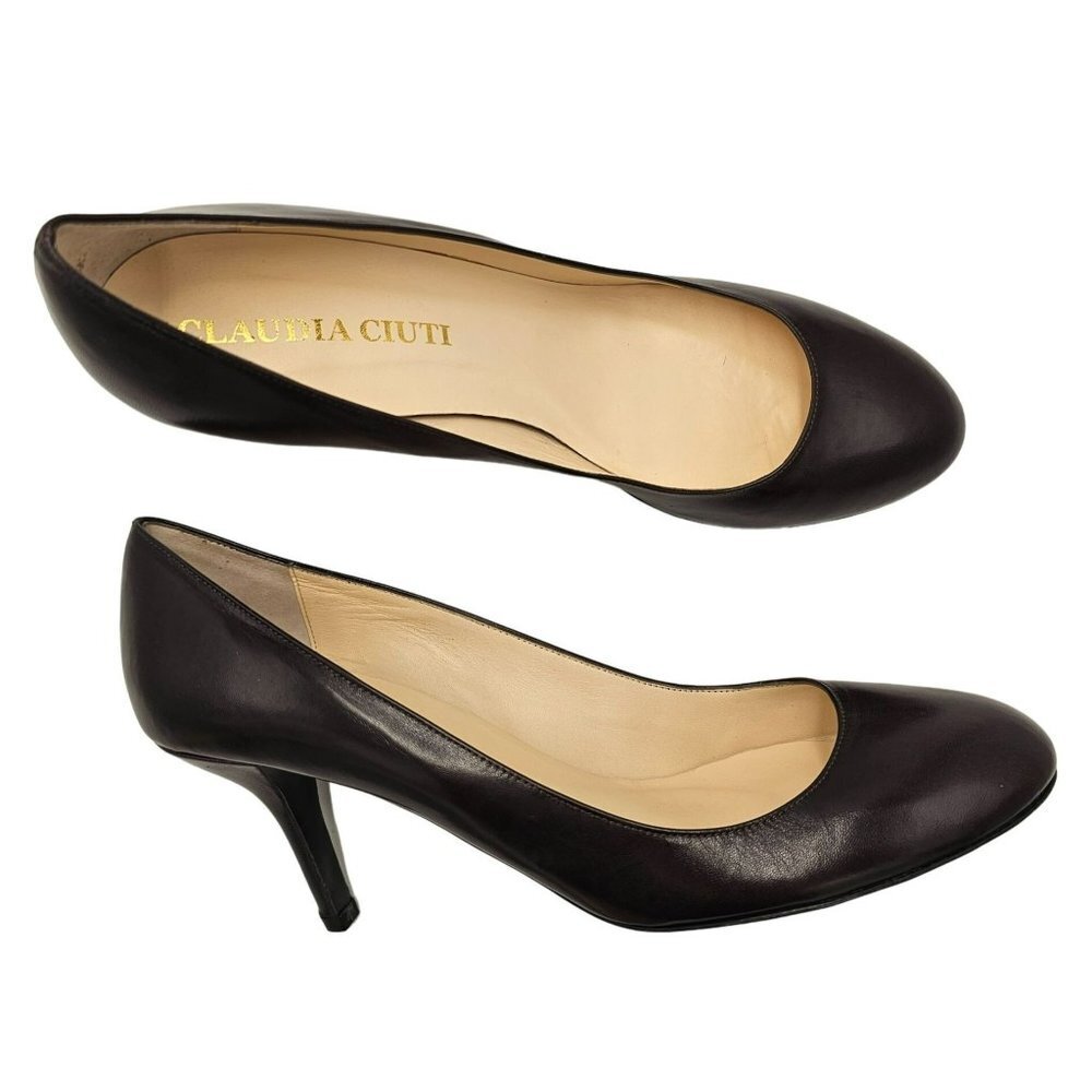 Claudia Ciuti Black High Heels Womens Size 8 Pumps Slip on Work Shoes Patent Lea